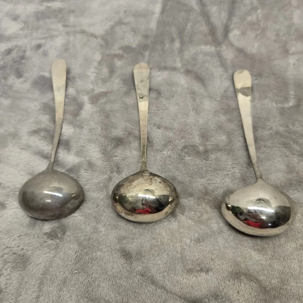 Vintage Silver Plated Sauce Gravy Ladles Fiddle Handle Serving Spoons Set of 3